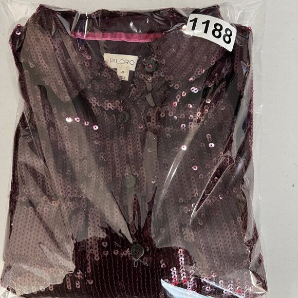 Anthropologie Pilcro Women XS OVERSIZED Burgundy Sequin Button Up Fairy Glam Top - Picture 8 of 16